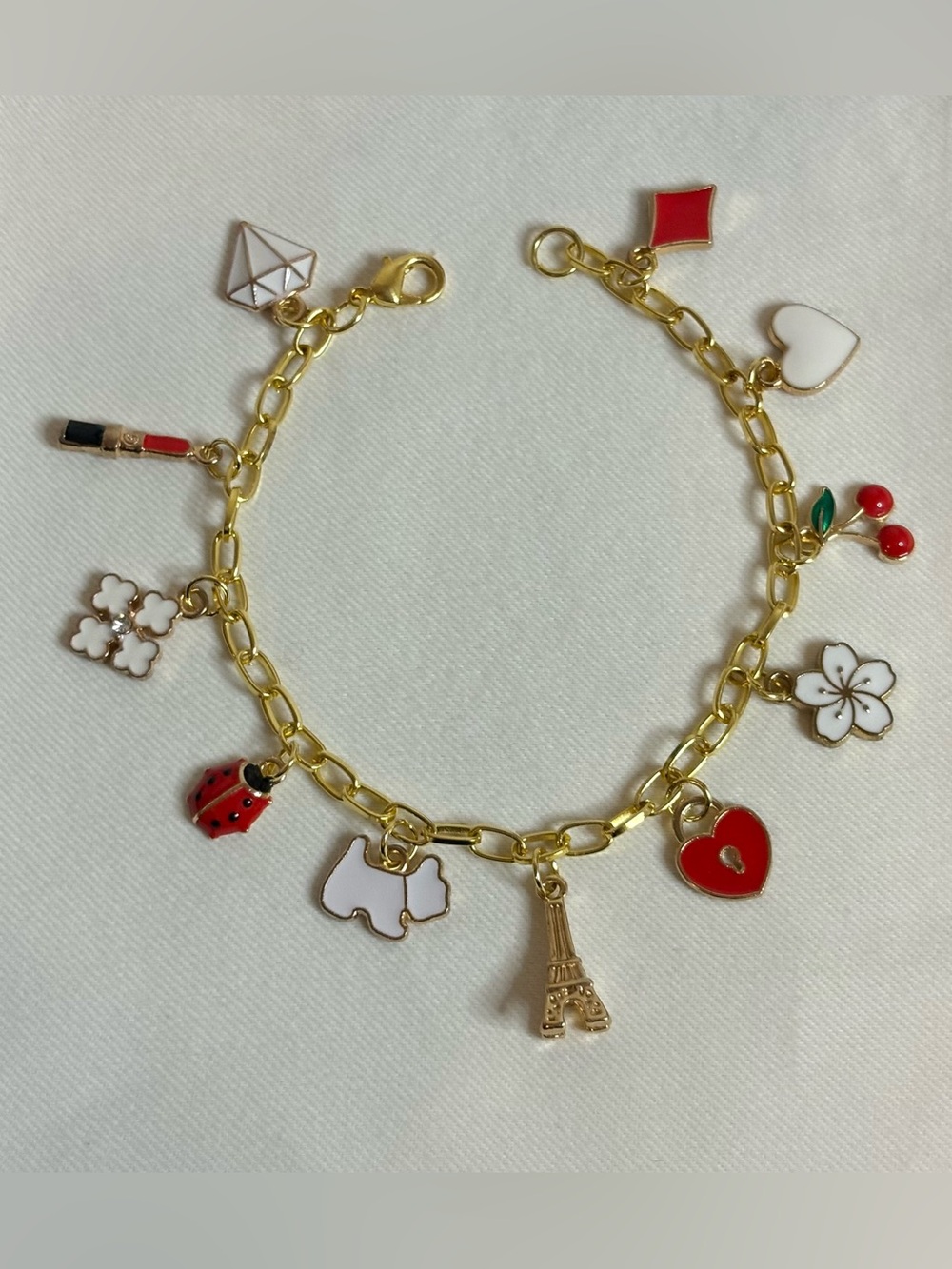 Handmade Red/Gold Charm Bracelet